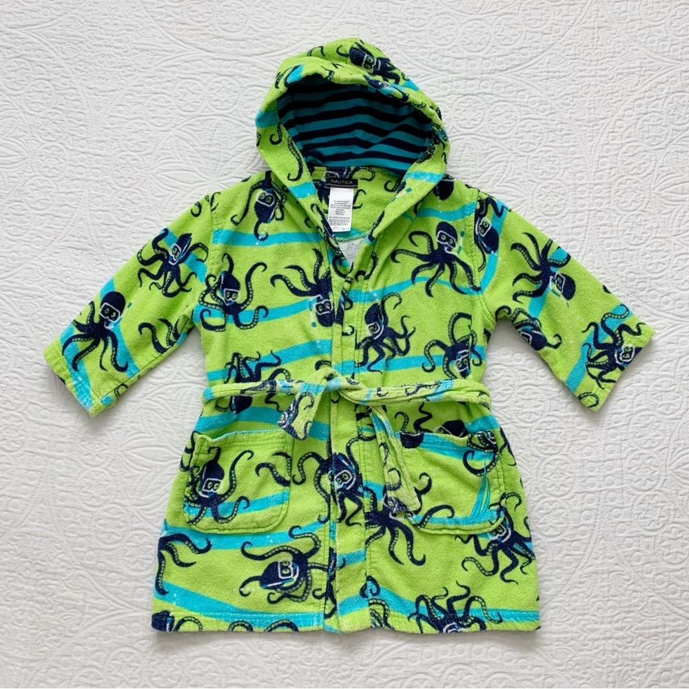 Nautica Kids' Hooded Terrycloth Bath Robe / Swim Coverup, Snorkeling Octopus